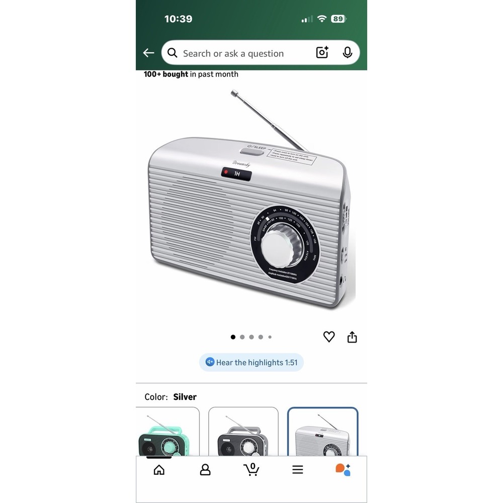 AM FM Portable Radio with Sleep Timer & Bluetooth Loud Speaker, Silver Dreamsky